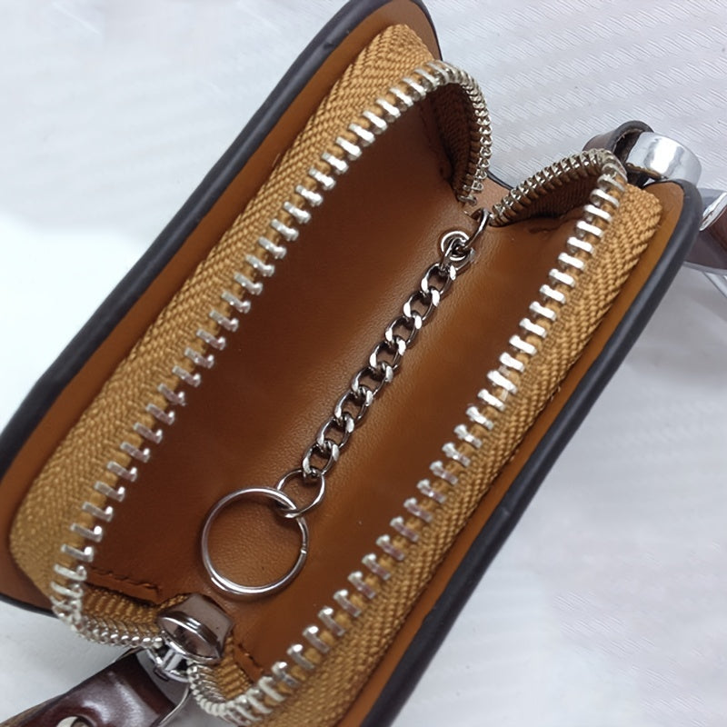 Black PU Leather Car Key Fob Cover Zipper Protector Keychain