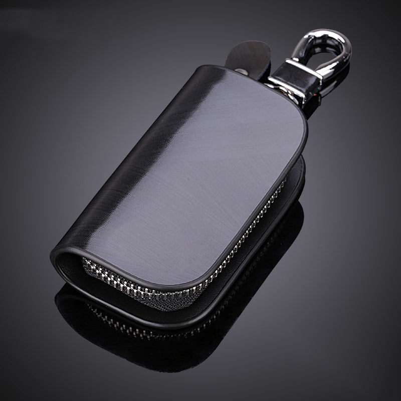 Black PU Leather Car Key Fob Cover Zipper Protector Keychain