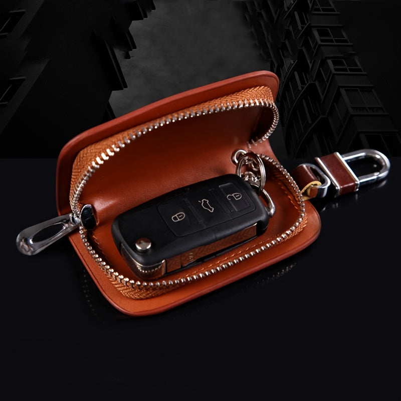 Чехол для автомобильного ключа из черной PU-кожи с застежкой-молнией и брелоком