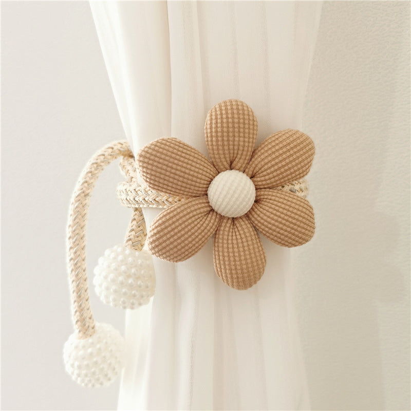 Broche de flor tridimensional con perla para cortinas, pasador para mosquitera, lazo, cuerda decorativa
