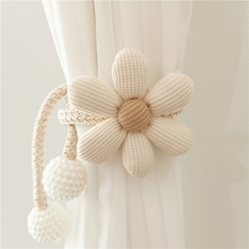 Broche de flor tridimensional con perla para cortinas, pasador para mosquitera, lazo, cuerda decorativa