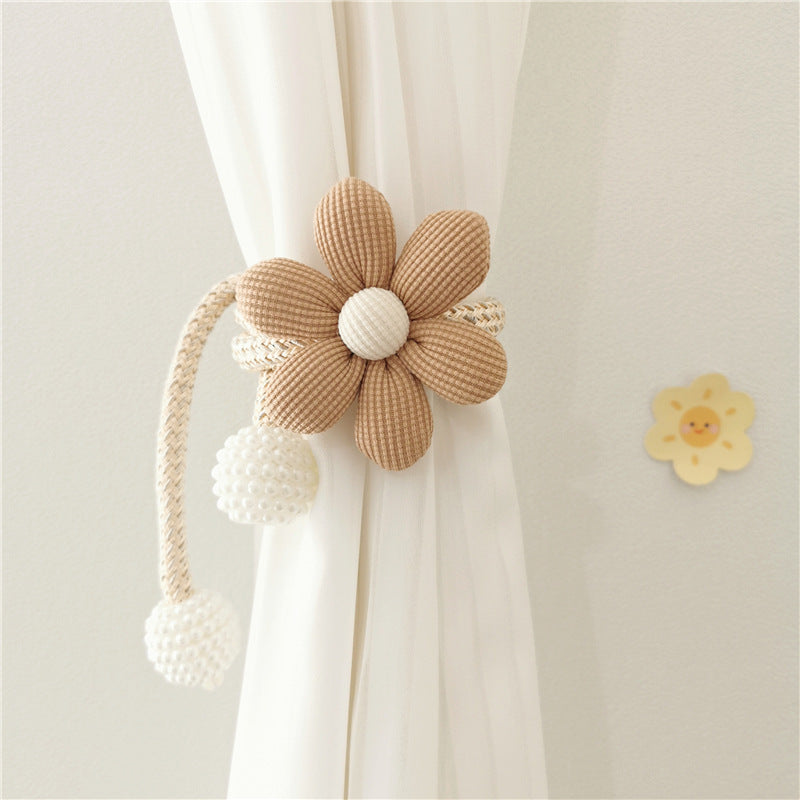 Broche de flor tridimensional con perla para cortinas, pasador para mosquitera, lazo, cuerda decorativa