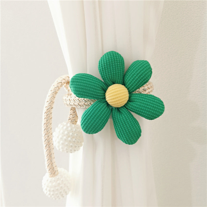 Broche de flor tridimensional con perla para cortinas, pasador para mosquitera, lazo, cuerda decorativa