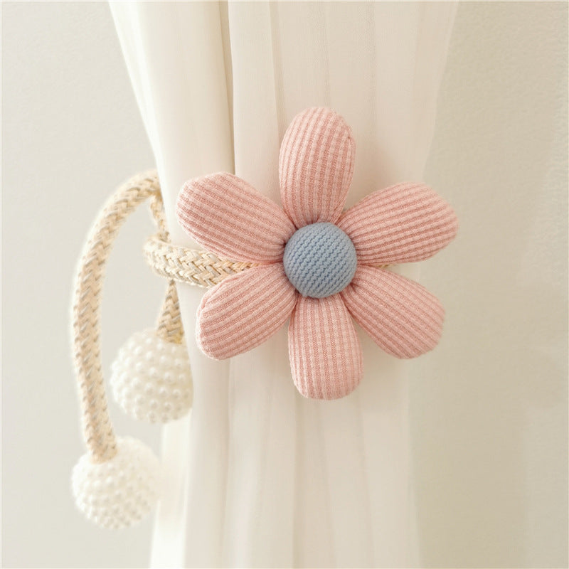 Broche de flor tridimensional con perla para cortinas, pasador para mosquitera, lazo, cuerda decorativa