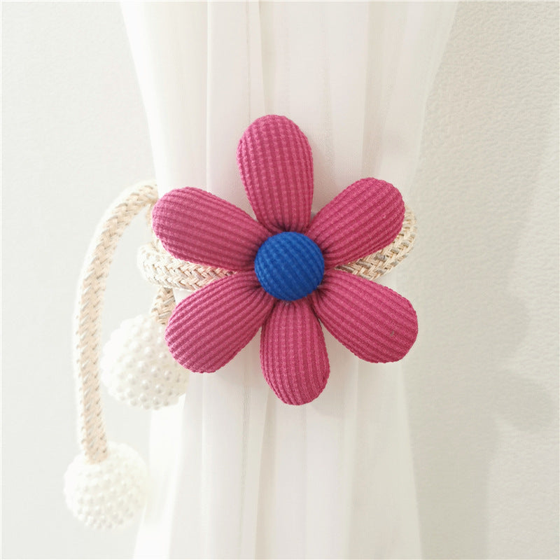 Broche de flor tridimensional con perla para cortinas, pasador para mosquitera, lazo, cuerda decorativa