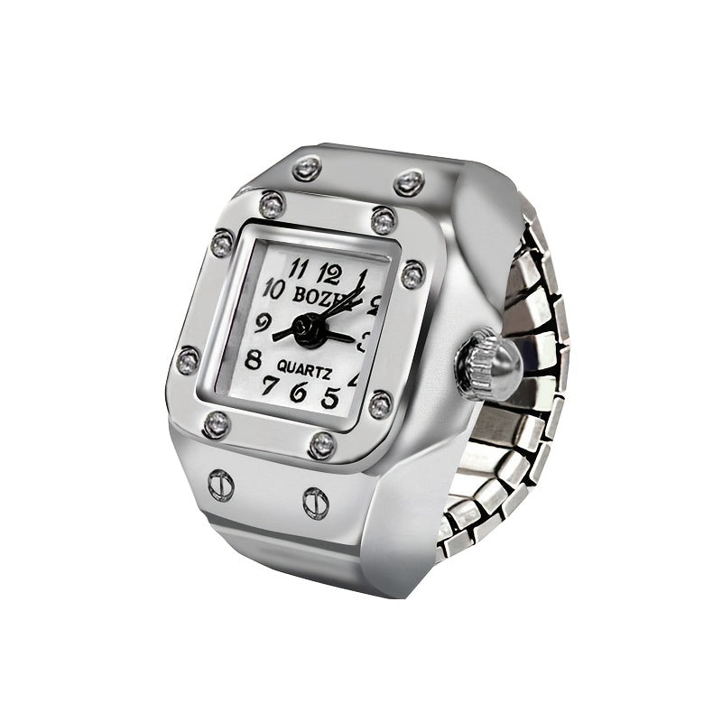 Men's Quartz Watch Ring Watch with Rectangular Dial Artificial Jewelry Gift