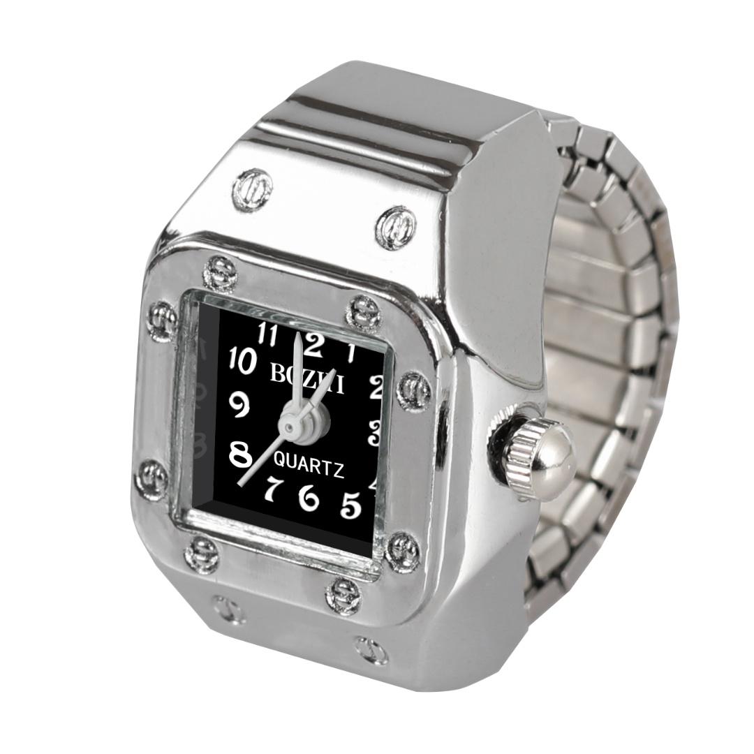 Men's Quartz Watch Ring Watch with Rectangular Dial Artificial Jewelry Gift