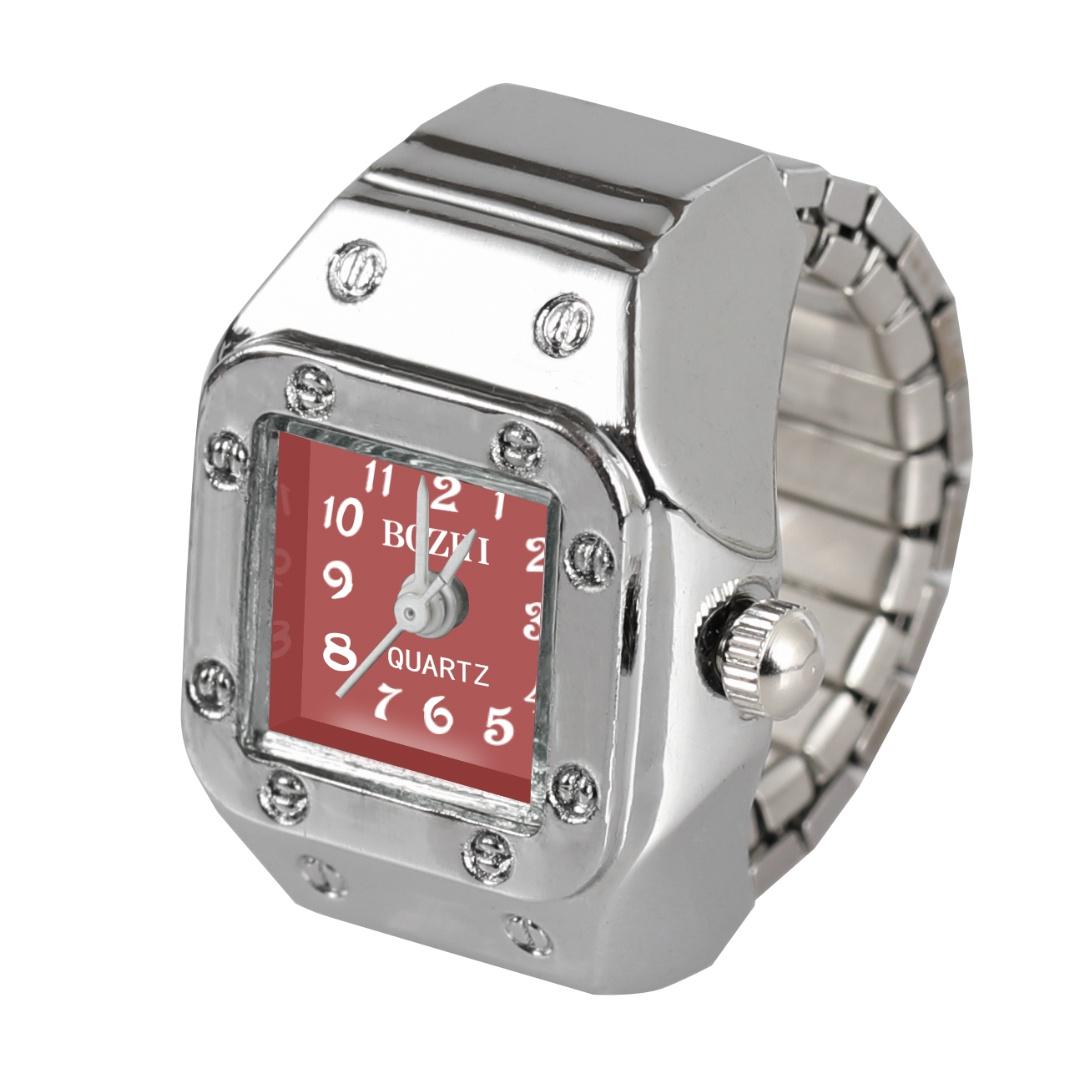 Men's Quartz Watch Ring Watch with Rectangular Dial Artificial Jewelry Gift