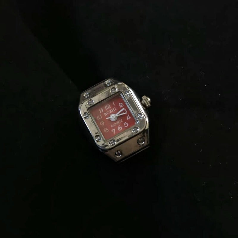 Men's Quartz Watch Ring Watch with Rectangular Dial Artificial Jewelry Gift