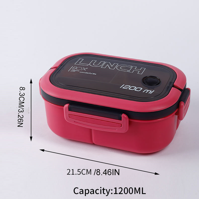 Two-Layer Bento Lunch Box with Fork and Spoon 1200ml Microwave Safe Plastic for Students and Office