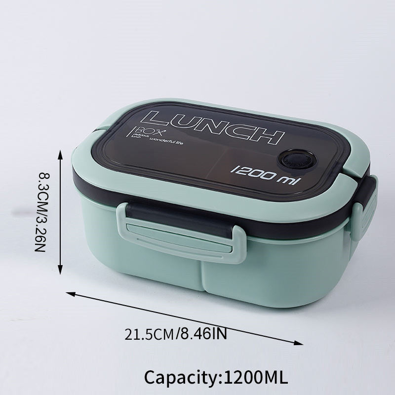 Two-Layer Bento Lunch Box with Fork and Spoon 1200ml Microwave Safe Plastic for Students and Office