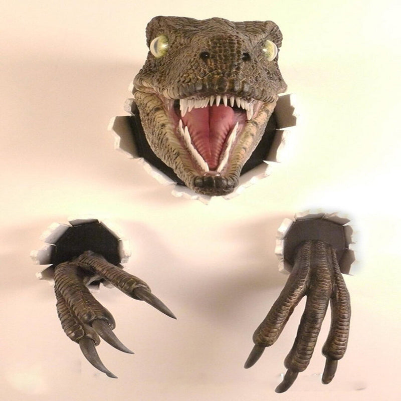 Resin Dinosaur Ornaments Set of Three Velociraptor Wall Decor for Home and Office