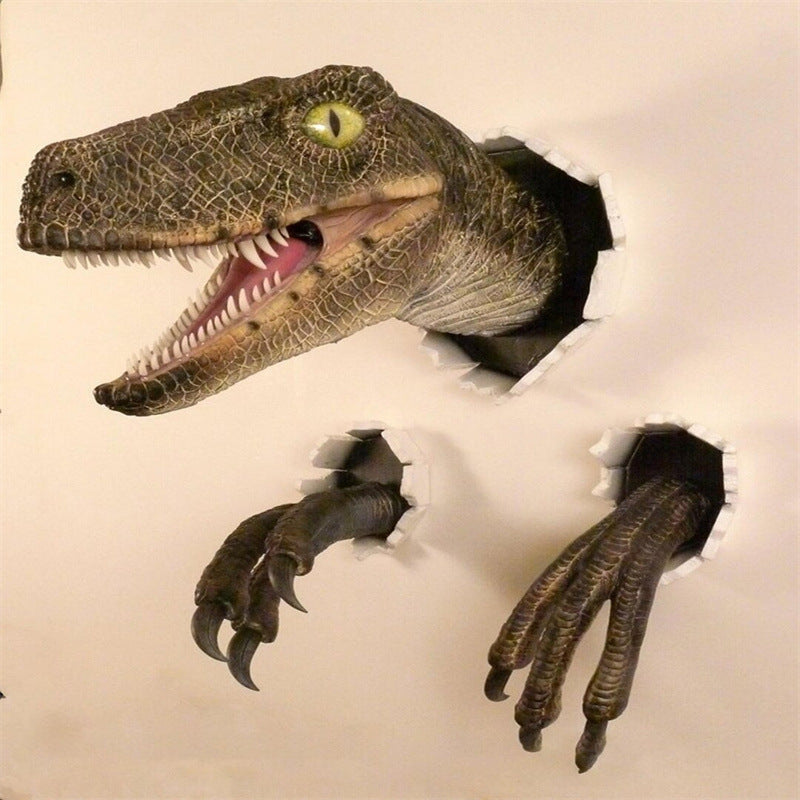 Resin Dinosaur Ornaments Set of Three Velociraptor Wall Decor for Home and Office