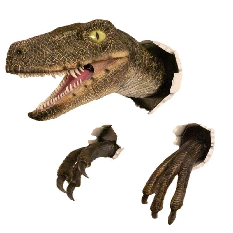 Resin Dinosaur Ornaments Set of Three Velociraptor Wall Decor for Home and Office