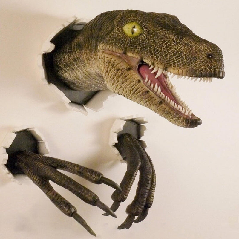Resin Dinosaur Ornaments Set of Three Velociraptor Wall Decor for Home and Office