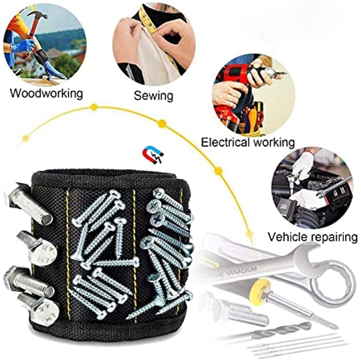 Magnetic Tool Wristband with Strong Magnetic Nail Suction Red Black