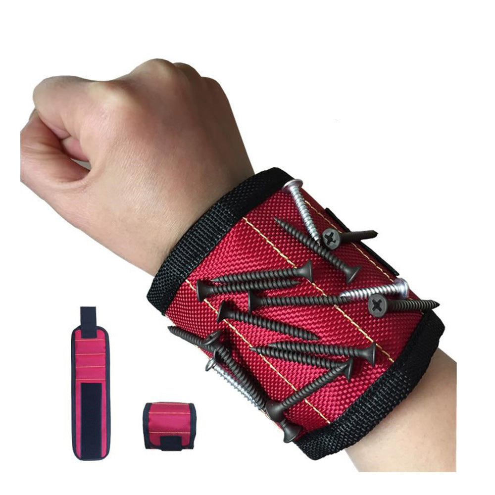 Magnetic Tool Wristband with Strong Magnetic Nail Suction Red Black