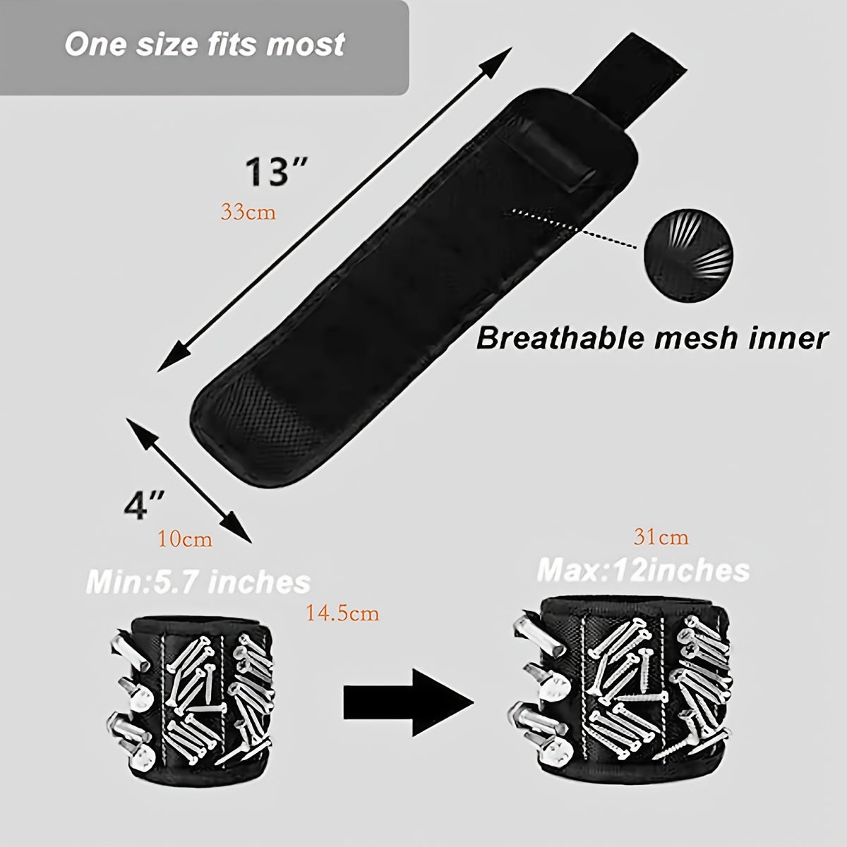 Magnetic Tool Wristband with Strong Magnetic Nail Suction Red Black