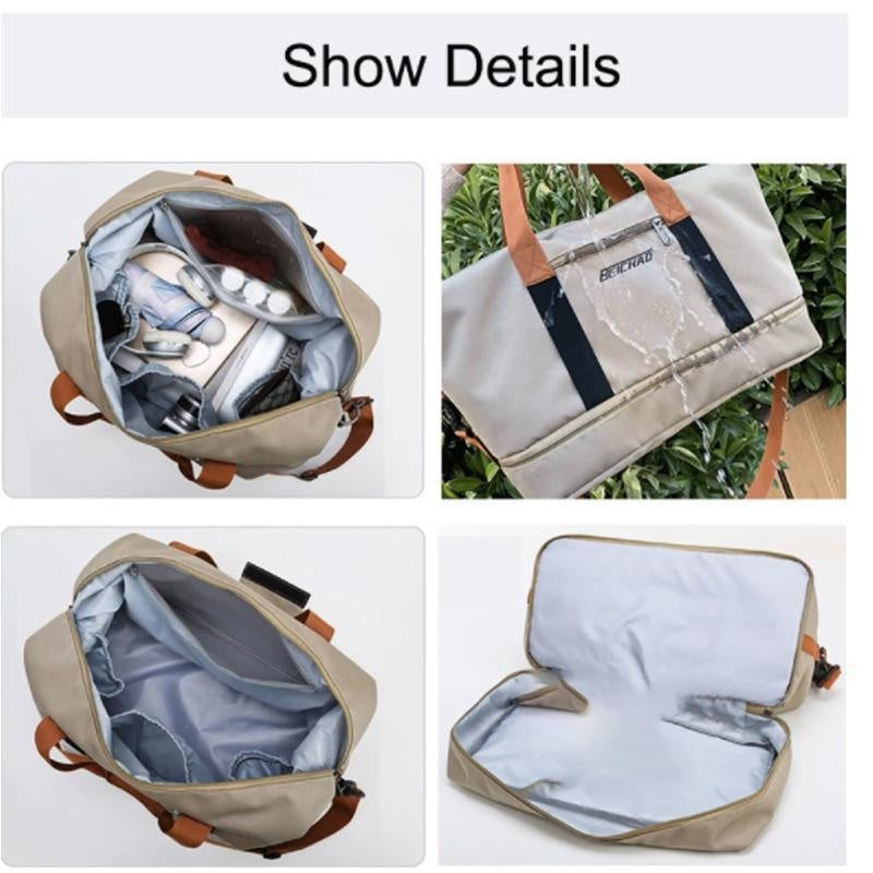Large Capacity Waterproof Travel Bag with Dry Wet Separation and Fixed Shoulder Strap for Sports and Weekend Getaways