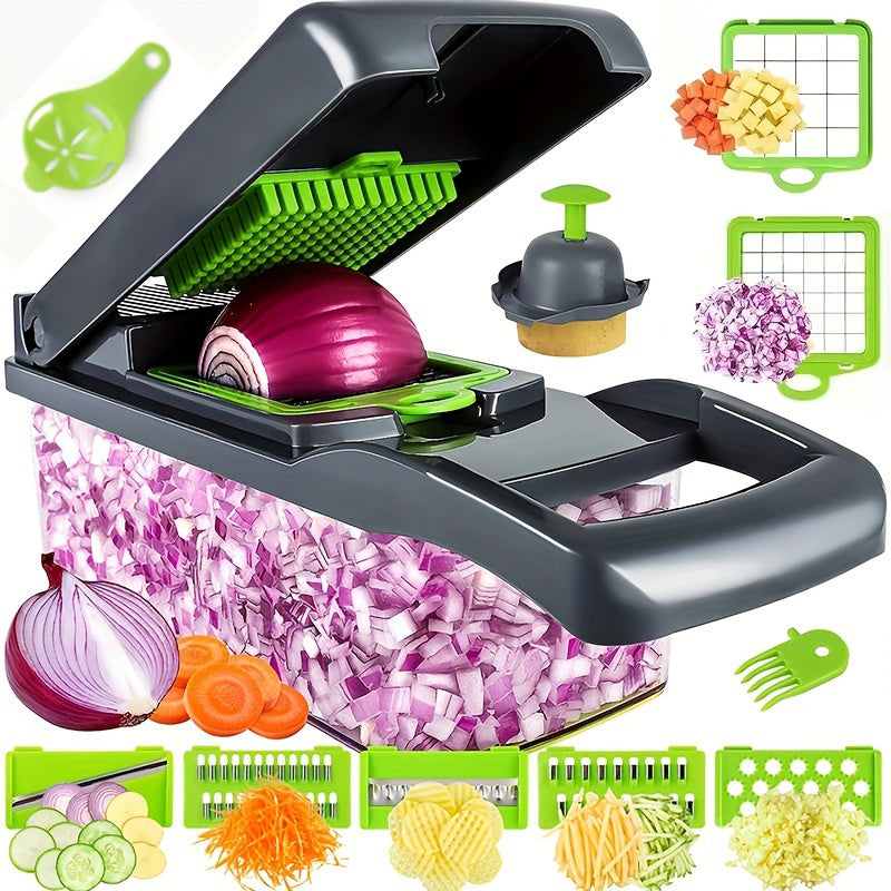 Multifunctional Vegetable Chopper Set With Stainless Steel Blades and Container
