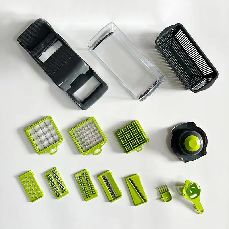 Multifunctional Vegetable Chopper Set With Stainless Steel Blades and Container
