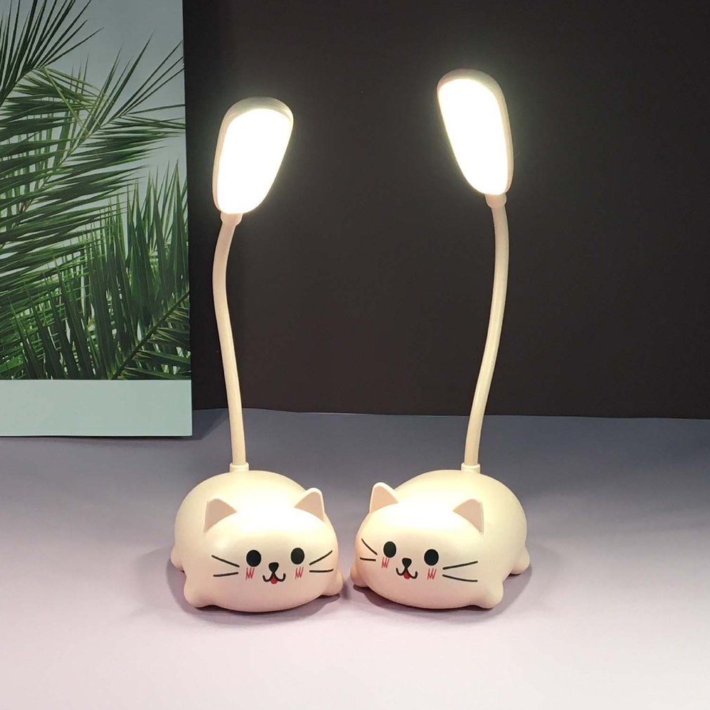 Adjustable Cartoon Cat LED Night Light USB Rechargeable Desk Lamp for Kids Pink Green Blue White