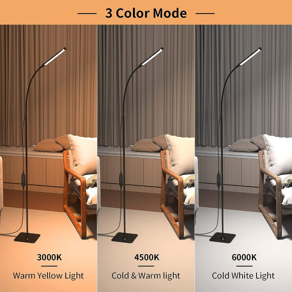 Dimmable LED Floor Lamp with 120 LEDs 3 Color Modes 10 Brightness Settings Flexible Gooseneck for Living Room Bedroom Office
