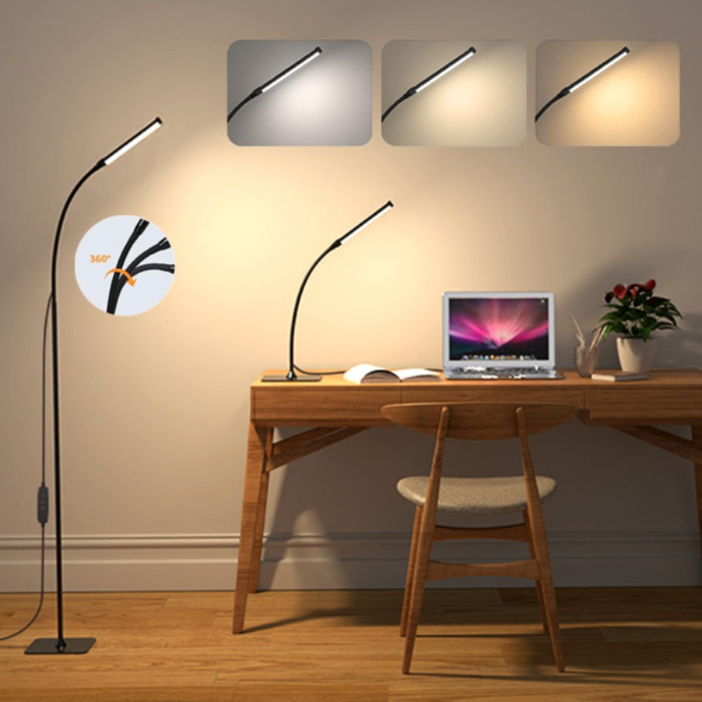 Dimmable LED Floor Lamp with 120 LEDs 3 Color Modes 10 Brightness Settings Flexible Gooseneck for Living Room Bedroom Office