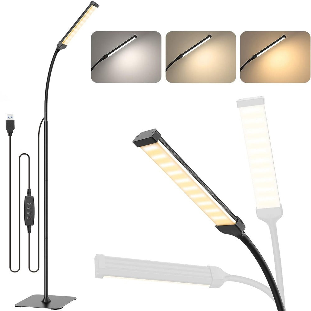 Dimmable LED Floor Lamp with 120 LEDs 3 Color Modes 10 Brightness Settings Flexible Gooseneck for Living Room Bedroom Office