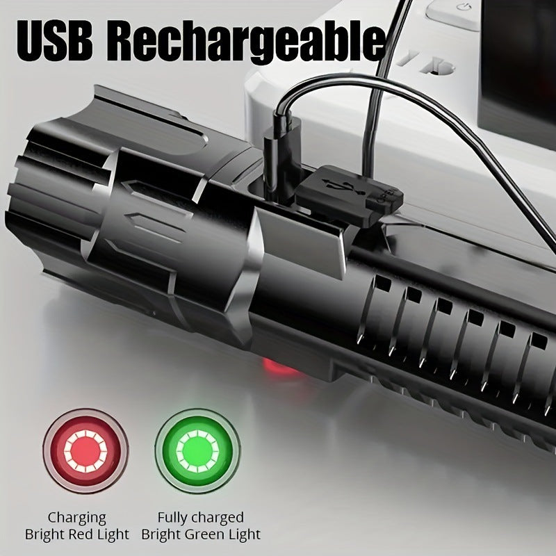 Rechargeable Handheld Flashlight with Wide Zoom Beam for Outdoor Exploration Work Lighting