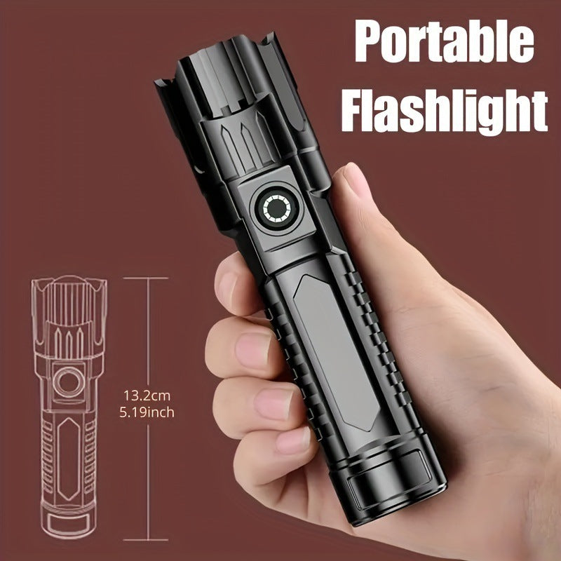 Rechargeable Handheld Flashlight with Wide Zoom Beam for Outdoor Exploration Work Lighting