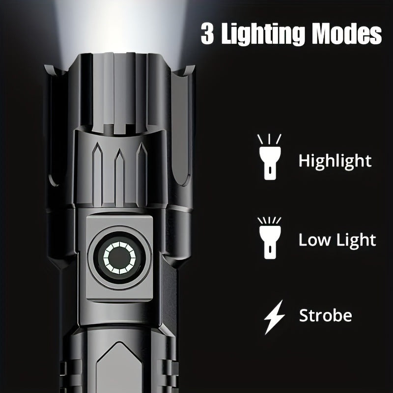 Rechargeable Handheld Flashlight with Wide Zoom Beam for Outdoor Exploration Work Lighting