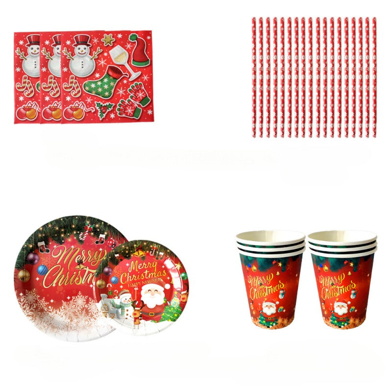 Новогодние бумажные стаканы, тарелки, полотенца, украшения для вечеринки, сценические принадлежности