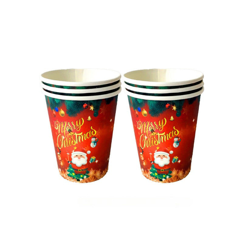 Новогодние бумажные стаканы, тарелки, полотенца, украшения для вечеринки, сценические принадлежности