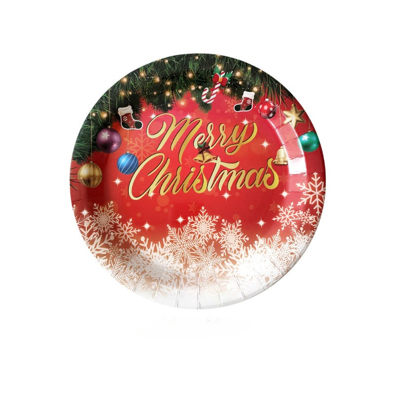 Новогодние бумажные стаканы, тарелки, полотенца, украшения для вечеринки, сценические принадлежности