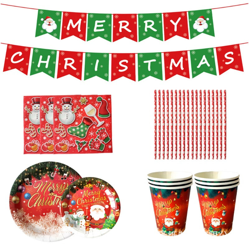 Новогодние бумажные стаканы, тарелки, полотенца, украшения для вечеринки, сценические принадлежности