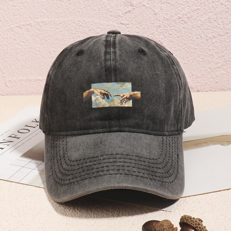 Vintage Oil Painting Print Baseball Cap Breathable Polyester Adjustable Fit Casual Embroidery