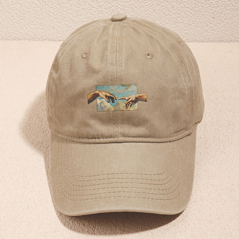 Vintage Oil Painting Print Baseball Cap Breathable Polyester Adjustable Fit Casual Embroidery