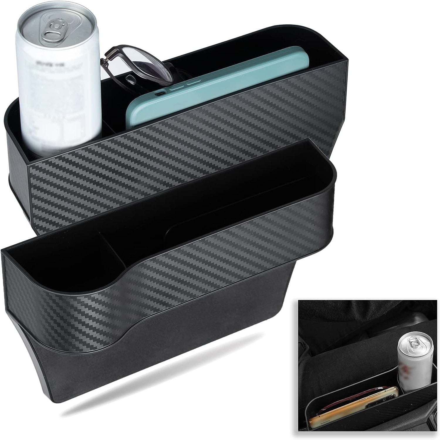 2pcs Car Seat Organizer Side Storage Box with Cup Holders for Phone and Glasses