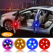 4PCS Mini LED Car Door Warning Lights Wireless Magnetic Sensor Anti-Rear Collision Safety Signal Lamps