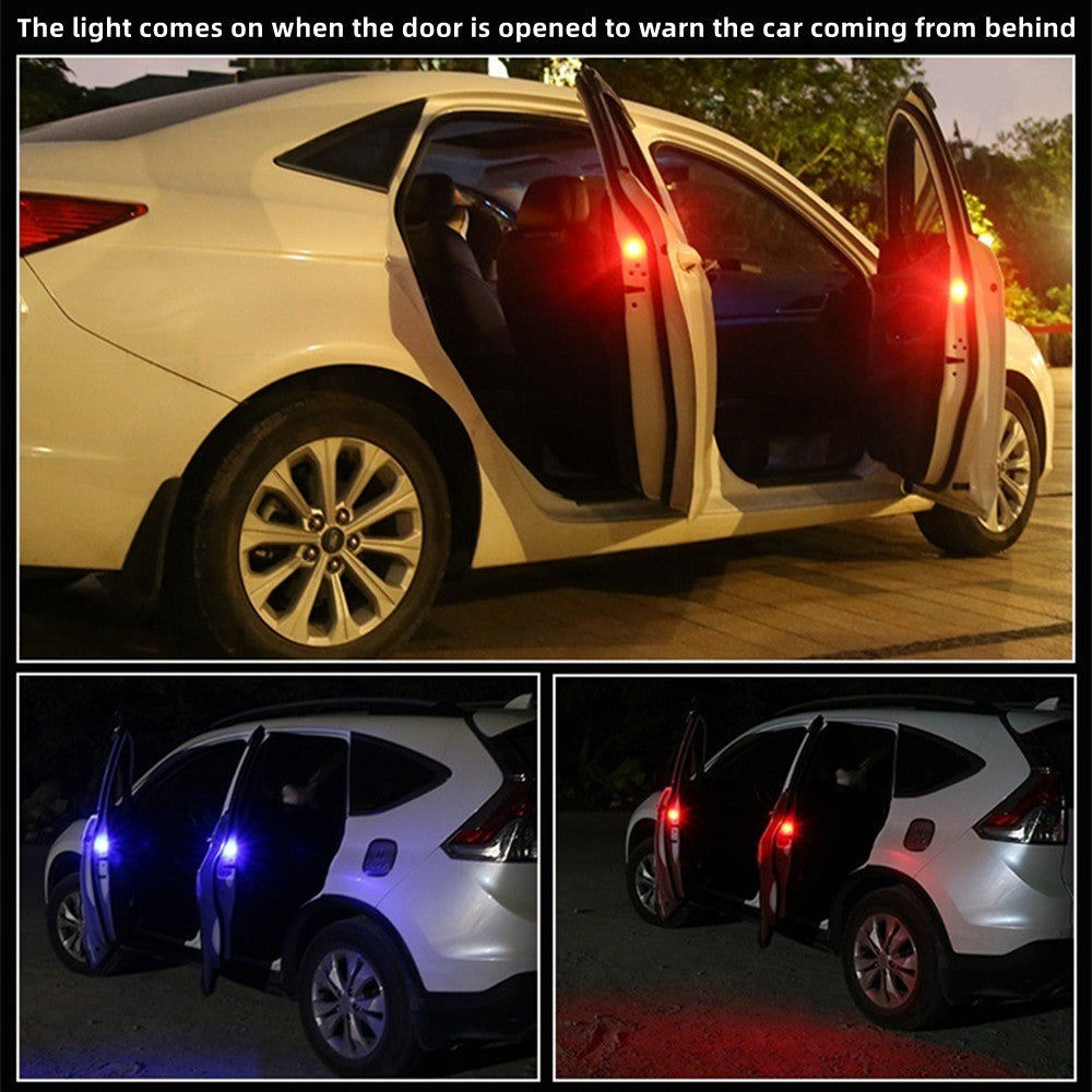 4PCS Mini LED Car Door Warning Lights Wireless Magnetic Sensor Anti-Rear Collision Safety Signal Lamps