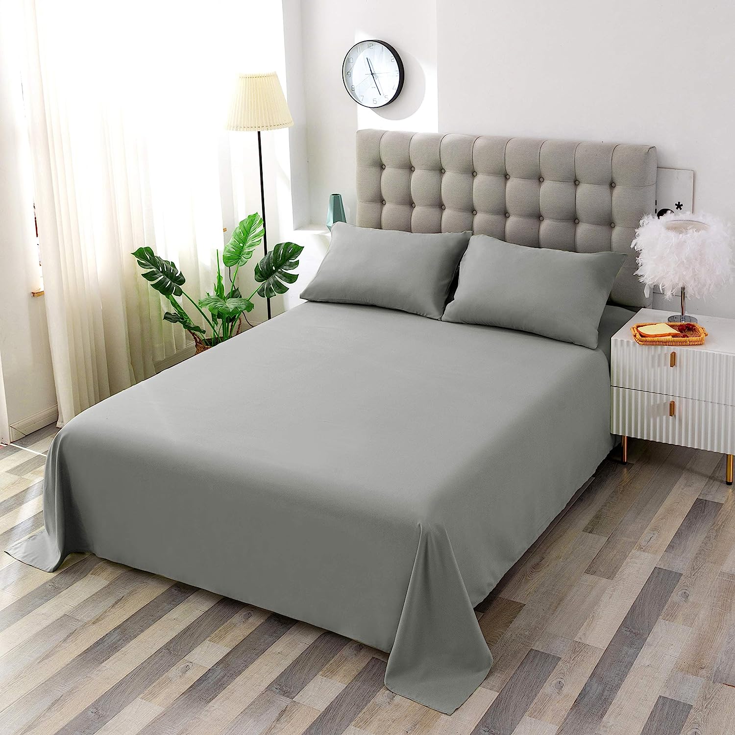 Sábana plana transpirable ultra suave, resistente a las arrugas, doble cepillado, lavable a máquina