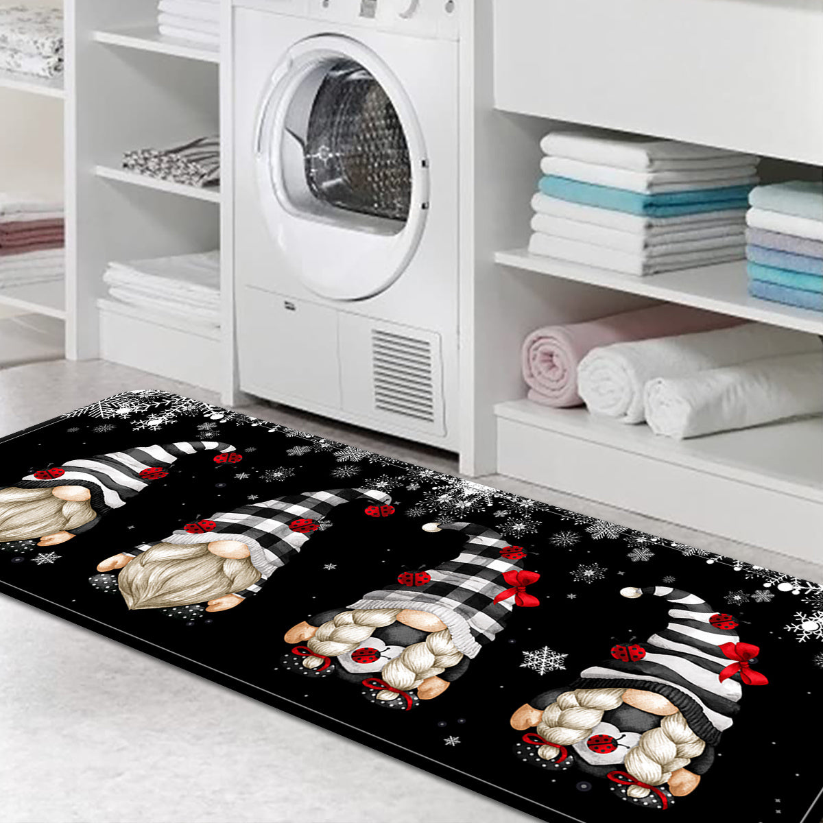 Alfombra de baño de cristal con gnomo en blanco y negro, resistente al agua, fácil de limpiar, alfombra para suelo