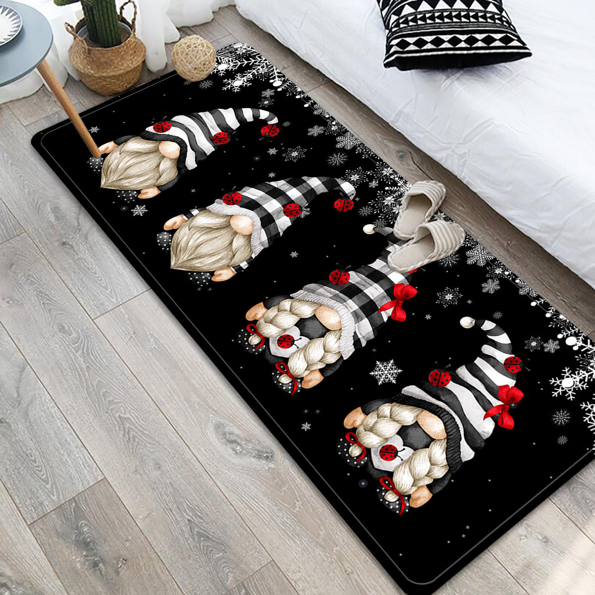 Black and White Gnome Crystal Bath Mat Rug Waterproof Easy to Clean Floor Carpet