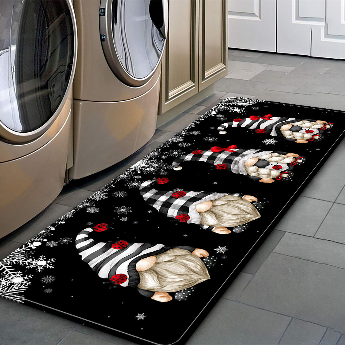 Alfombra de baño de cristal con gnomo en blanco y negro, resistente al agua, fácil de limpiar, alfombra para suelo