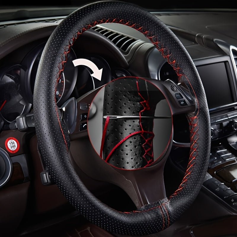 Universal charm leather rul boshqaruv g'ildiragi qoplamasi qo'lda tikilgan, sirpanmaydigan, 38cm ga mos keladi