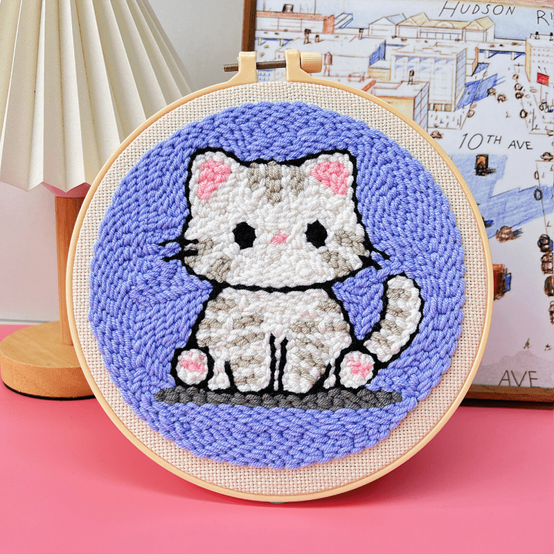 Handmade Poke Embroidery DIY Kit for Beginners Kids Adults Couples White Animal Theme