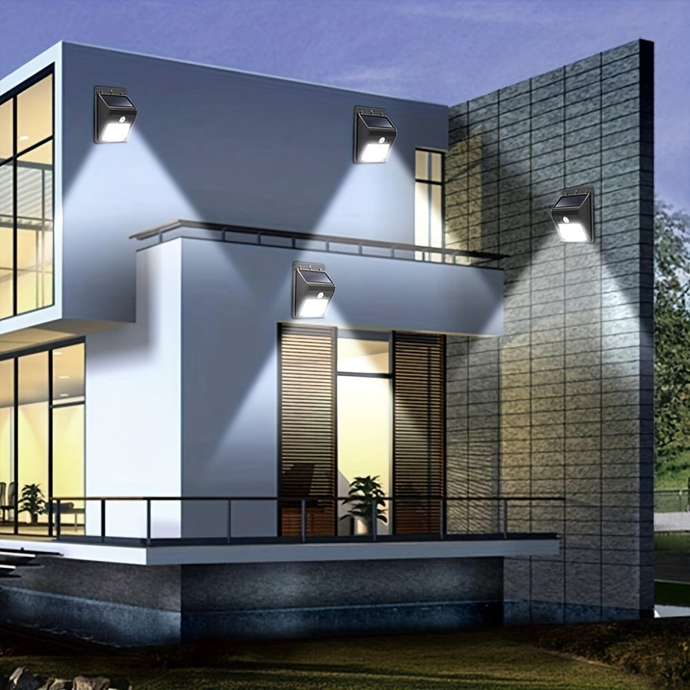 4-Donali quyosh energiyali tashqi devor chiroqlari harakat sensori bilan bog'lar, zinalar va yo'llar uchun