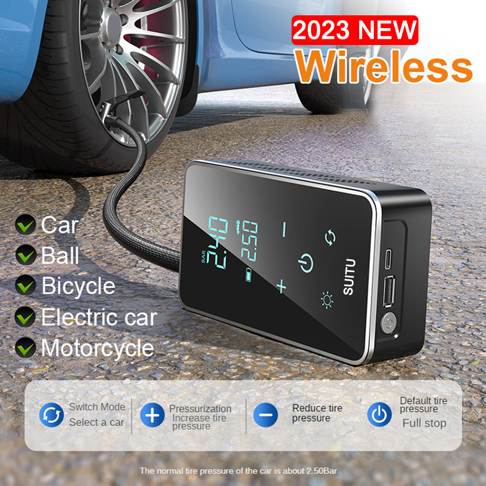 Portable Car and Motorcycle Electric Air Pump with Digital Display and Wireless or Wired Operation