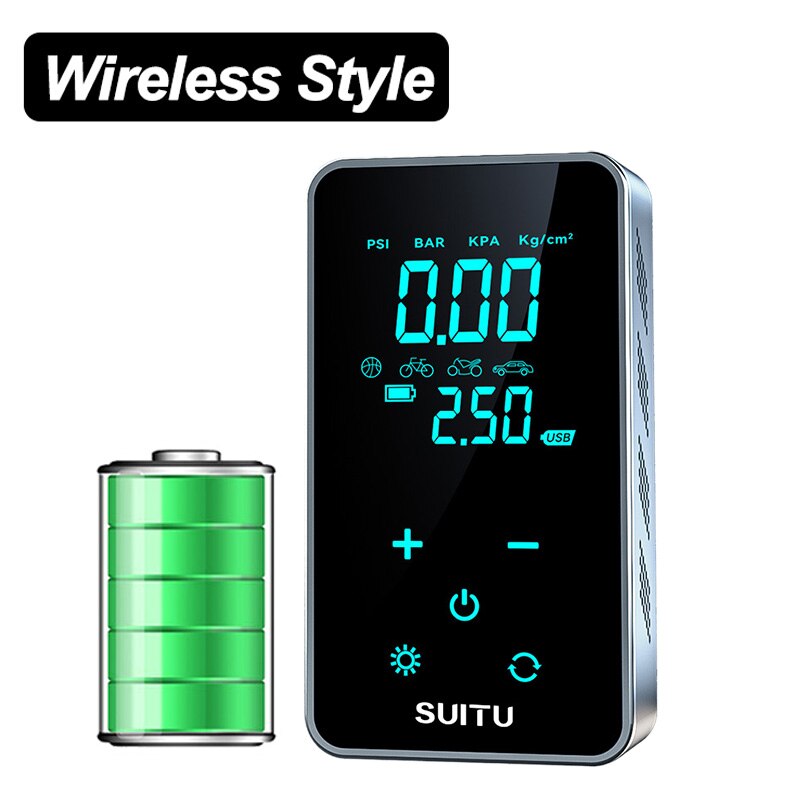 Portable Car and Motorcycle Electric Air Pump with Digital Display and Wireless or Wired Operation
